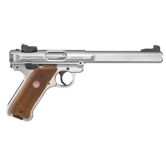 RUGER MRK IV COMP 22LR 6.9" STS CHCKRD WD GRP FXD SGHT 10RD