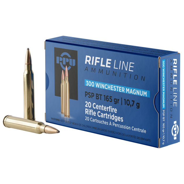 PPU PP3002 Standard Rifle  300WinMag 165gr Soft Point Boat Tail 20 Per Box/10 Case