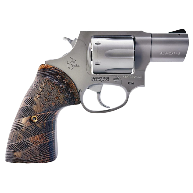 Taurus 2-85629-US2 856  Small 6 Shot 2" Matte Stainless Steel Barrel & Frame, Polished Cylinder, Custom Designed Wood Grip w/Stars, Transfer Bar Safety, Exposed Hammer