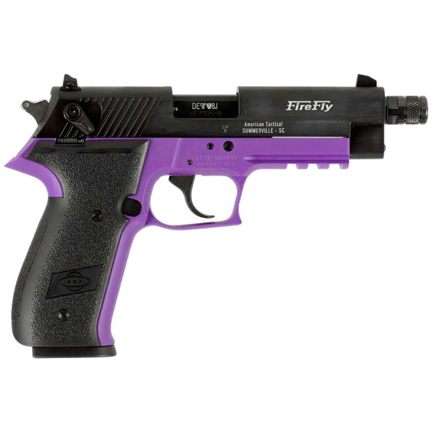 GSG GERG2213TFFLA FireFly  22 WMR 13+1 4.90" Black Threaded Barrel, Aluminum Serrated Slide, Purple Aluminum Frame w/Picatinny Rail, Textured Grip