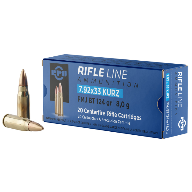 PPU PP7K Metric Rifle  7.9x33mmKurz 124gr Full Metal Jacket Boat Tail 20 Per Box/25 Case