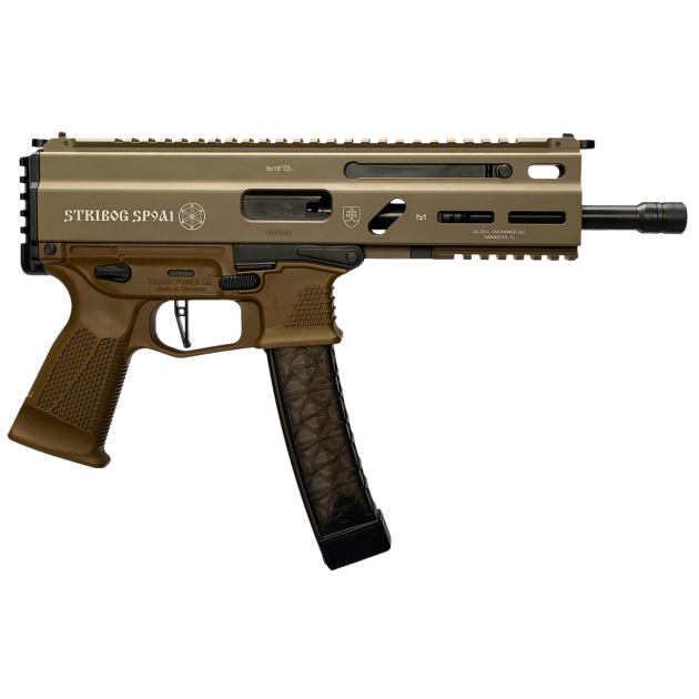 Grand Power 197892004763 SP9A1 Stribog 9mm Luger 30+1 8" Black Threaded Barrel, M-LOK Handguard, Flat Dark Earth Aluminum Picatinny Rail Receiver, FDE Polymer Grip, Thread Protector