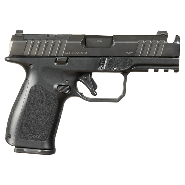 Rost Martin RM1CBLKOSP(COMP) RM1C  9mm Luger 17+1 4" Black Compensated Match Grade Barrel, Black Tenifer Optic Ready/Serrated Steel Slide, Black Polymer Frame w/Picatinny Rail, Textured Grip
