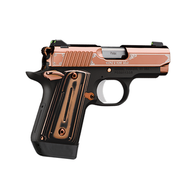 Kimber Mfg, Inc 3300174 Micro 9  9mm Luger 7+1 3.15" Stainless Ramped Steel Barrel, Rose Gold PVD Stainless Steel Serrated Slide, Matte Black Aluminum Frame, Black/Rose Gold G10 Grip