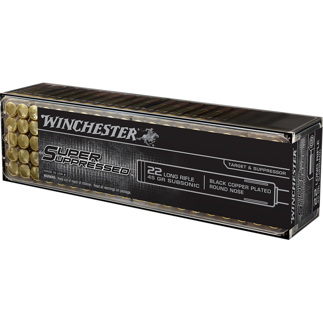 Winchester Ammo SUP22LR Super Suppressed  22LR 45gr Black Copper Plated Round Nose 100 Per Box/20 Case