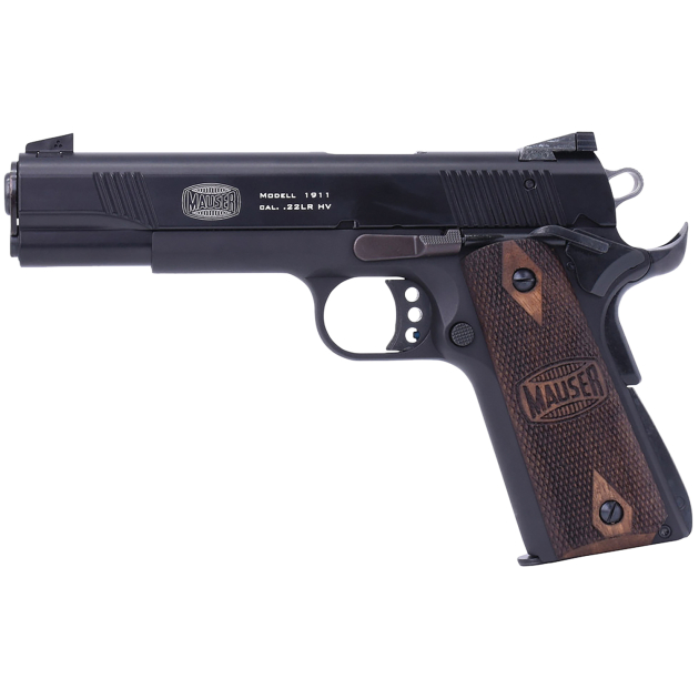 Mauser Rimfire 4110602 1911  22 LR 10+1 5" Black Steel Barrel, Black Serrated Slide, Black Aluminum Frame w/Beavertail, Walnut Grip, Ambidextrous