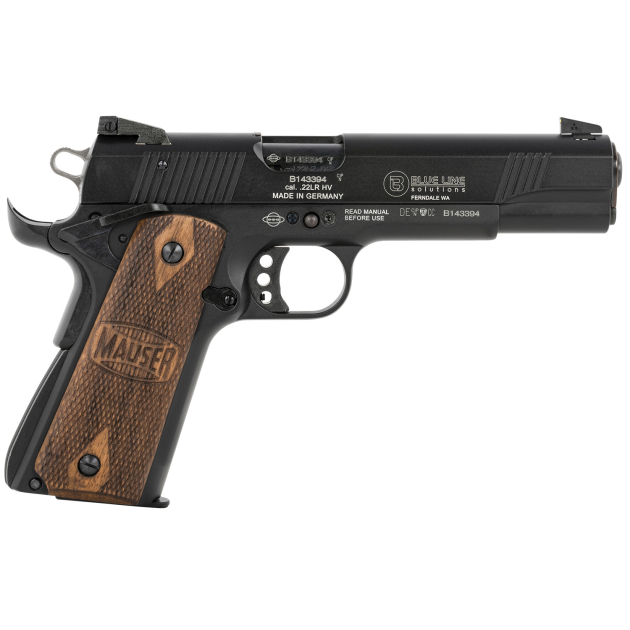 Mauser Rimfire 4110605 1911  22 LR 10+1 5" Black Steel Barrel, Black Aluminum Slide, Black Aluminum Frame w/Beavertail, Walnut Grip, Ambidextrous