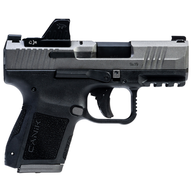 Canik  Mete MC9 Sports South Exclusive 9mm Luger 15+1/12+1 3.18" Black Tenifer Cerakote Optic Ready/Serrated Steel Slide, Tungsten Cerakote Polymer Frame w/Picatinny Rail, MeCanik M01 Red Dot