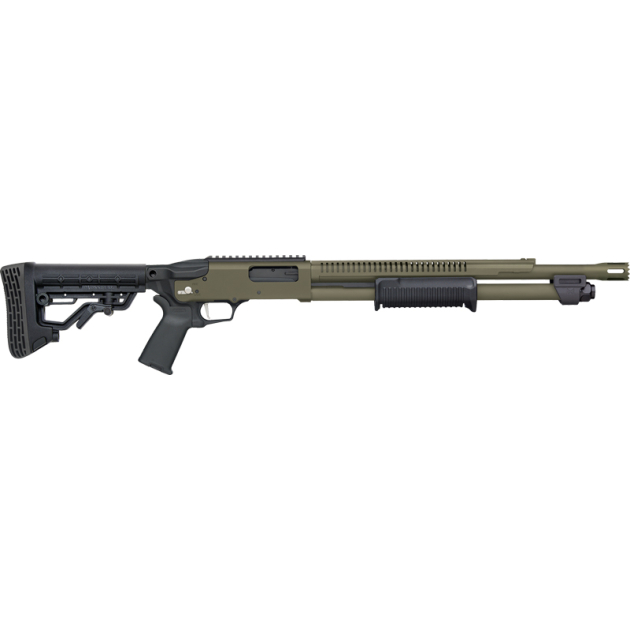 MOSSBERG 590R TACTICAL 12GA - 18.5" 6RD ADJ STK OD GREEN