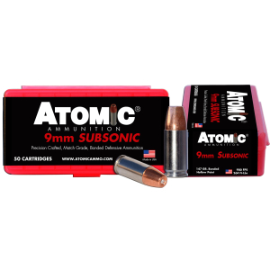 Atomic Ammunition 00438 Pistol Subsonic 9mmLuger 147gr Bonded Match Hollow Point 50 Per Box/10 Case