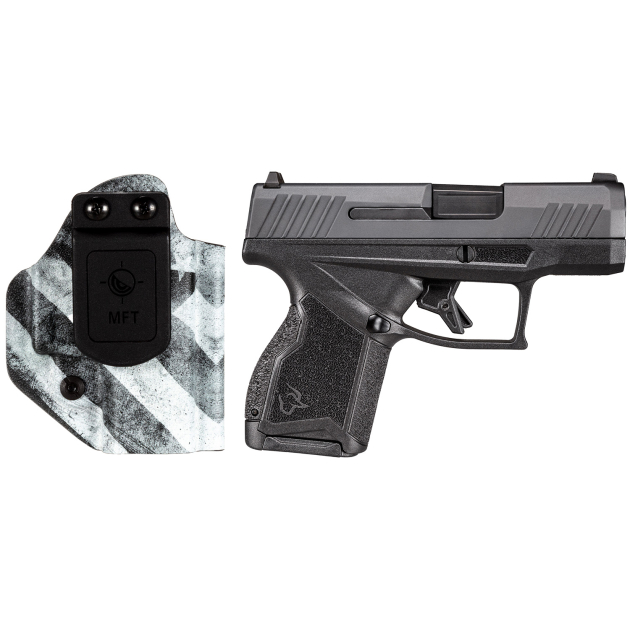 Taurus 1-GX4M931-CK7 GX4  9mm Luger 11+1 3.06" Satin Black DLC Steel Barrel, Black Nitride Serrated Slide, Black Polymer Frame w/ Interchangeable Backstrap Grips Includes B&W US Flag Holster