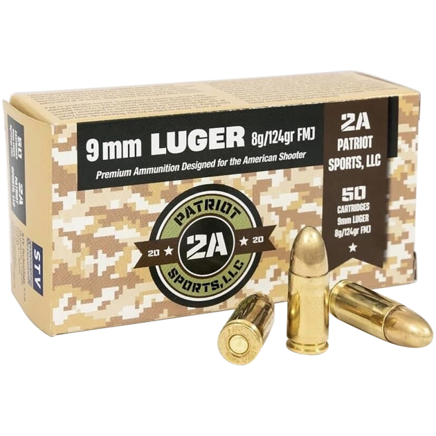 PATRIOT SPORTS LLC P9MM124F   9mmLuger 124gr Full Metal Jacket 50 Per Box/20 Case