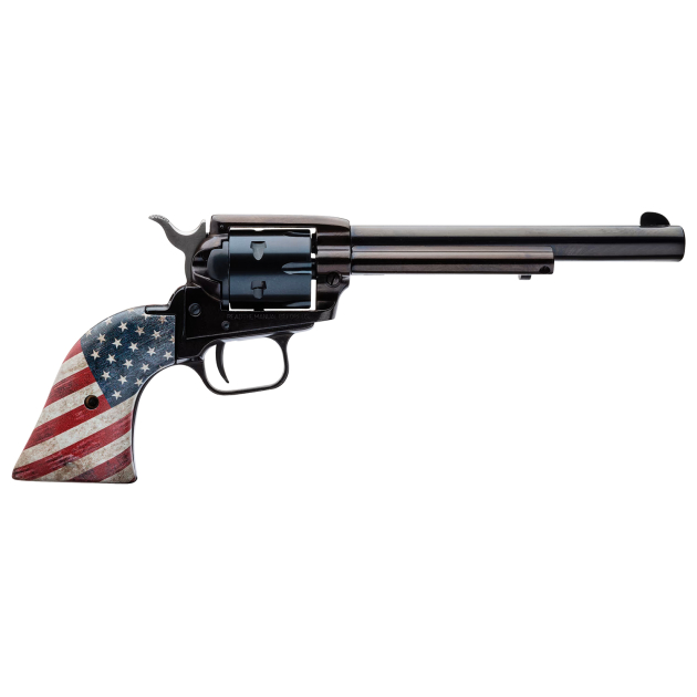 Heritage Mfg RR22B6USFLAG Rough Rider  22 LR 6 Shot 6.50" Black Oxide Barrel & Cylinder, Black Steel Zinc Alloy Frame, US Flag Grip Exposed Hammer
