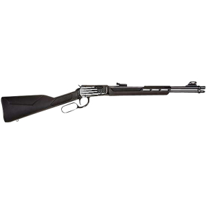Rossi RL22181SYEN18 Rio Bravo  Full Size 22 LR 15+1, 18" Polished Black Steel Barrel, Polished Black w/Lighting US Flag Engraving Steel Receiver, Black Stock, Right Hand
