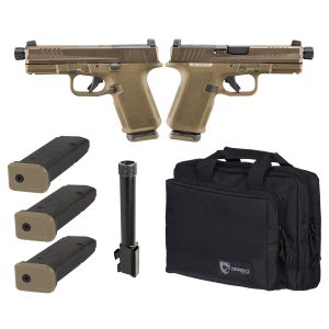 RUGER RXM TACTICAL BUNDLE 9MM PISTOL 4" THREADED, 2 TONE FDE O.R. RANGE BAG, 3-15RD MAGS