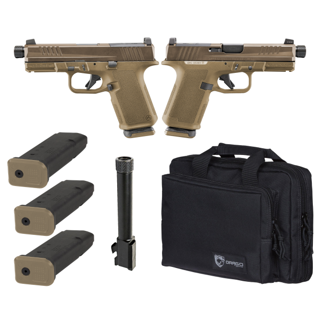 RUGER RXM TACTICAL BUNDLE 9MM PISTOL 4" THREADED, 2 TONE FDE O.R. RANGE BAG, 3-15RD MAGS