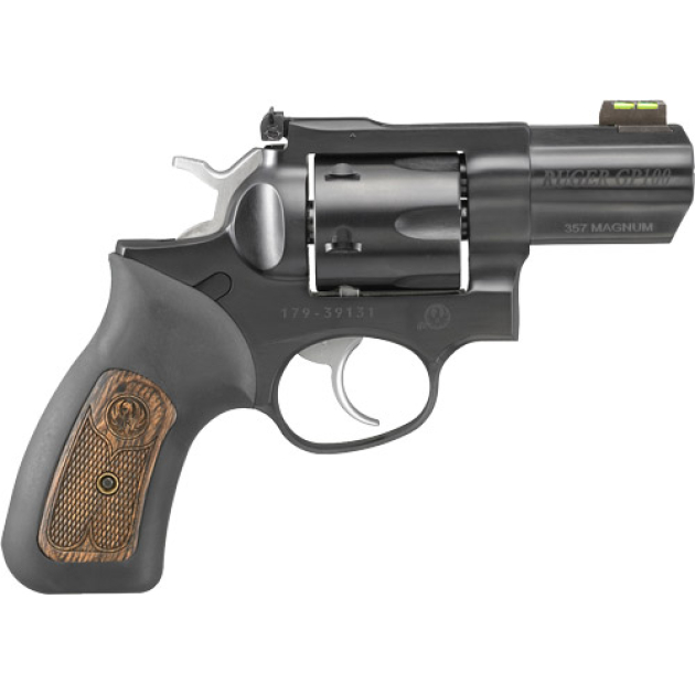 RUGER GP100 357MAG 3" ADJ. - BLUE RUBBER W/WOOD INSERT