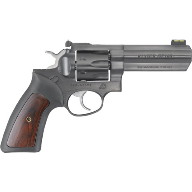 RUGER GP100 357MAG 4.20" ADJ. - BLUE RUBBER W/HARDWOOD 7-SHOT