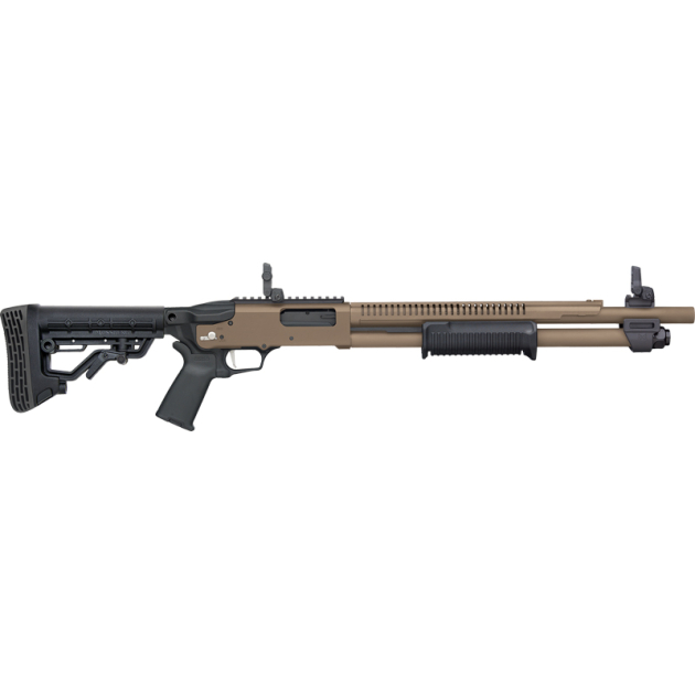 MOSSBERG 590R TACTICAL 12GA - 18.5" 6RD ADJ STK CYL FDE