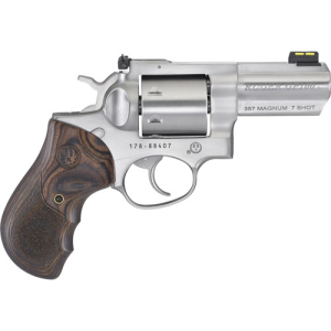 RUGER GP100 357MAG 3" FS - STAINLESS WOOD UNFLUTED CYL.