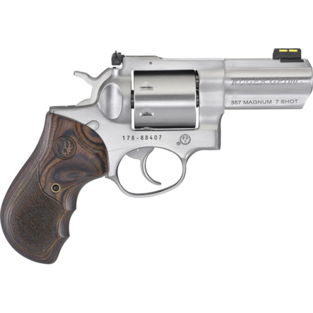 RUGER GP100 357MAG 3" FS - STAINLESS WOOD UNFLUTED CYL.