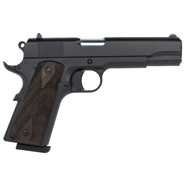 Tisas 10100516 1911 A1 Stakeout Full Size Frame 45 ACP 8+1 5" Stainless Button-Rifled Barrel, Nickel Serrated Stainless Steel Slide, Nickel Steel Frame w/Beavertail, Turkish Walnut Grip