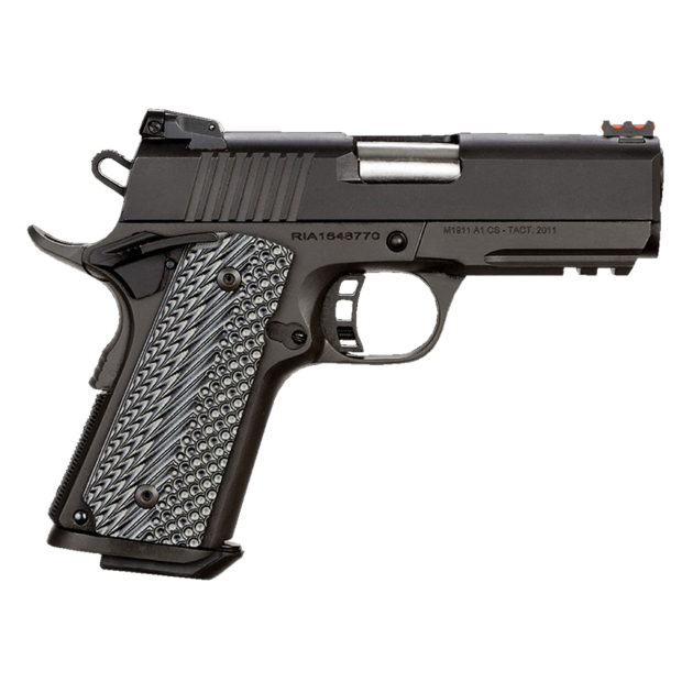 Rock Island 51470 Tac Ultra CS 45 ACP Caliber with 3.62" Barrel, 7+1 Capacity, Overall Black Parkerized Finish Steel, Picatinny Rail/Beavertail Frame, Serrated Slide & Black/Gray G10 Grip