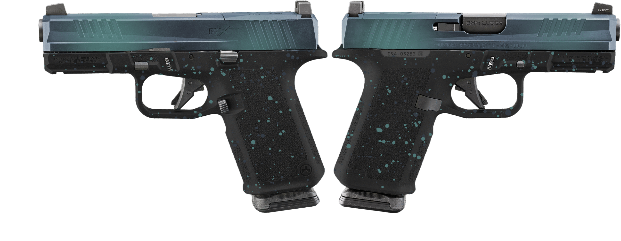 RUGER RXM 9MM PISTOL 4" NORTHERN LIGHTS SPLATTER O.R. 2-15RD MAGS - ORION EXCLUSIVE