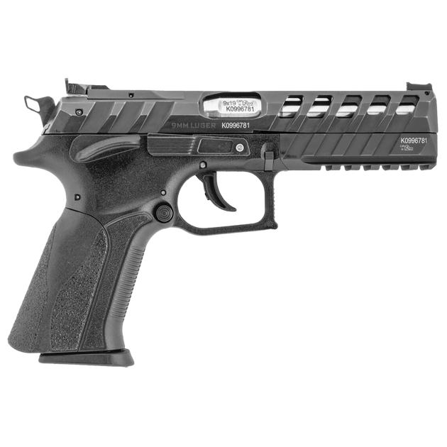 Grand Power 8588005808514 X-Calibur CO Mk23 Match 9mm Luger 15+1 4.80" Stainless Barrel, Black Steel Lightening Cut/Optic Cut/Serrated Slide, Black Steel Frame w/Picatinny Rail, Black Textured Grip