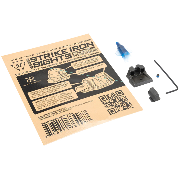 Strike Industries MP9SIGHTSSH Strike Iron Sights  Black/Blank Front Sight Black/Blank Rear Sight Smith & Wesson M&P/M&P M2.0 Suppressor Height