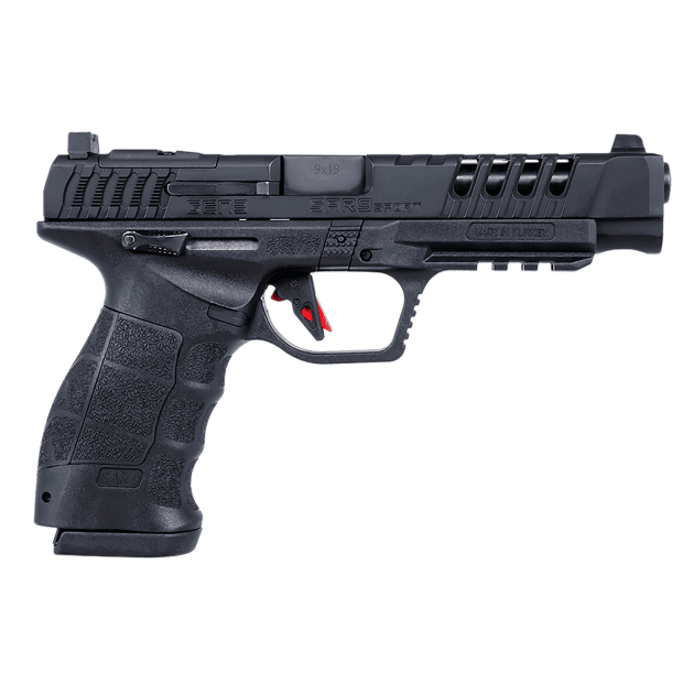 SAR USA SARSPTG3BL SAR9 Sport Gen3 9mm Luger 19+1 5.20" Black Steel Barrel, Black Lightening Cut/Optic Ready/Serrated Steel Slide, Black Polymer Frame w/Picatinny Rail, Interchangeable Backstrap