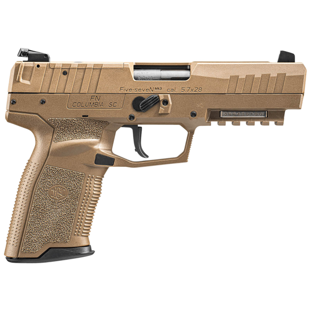 FN 66101275 Five-seveN MRD 5.7x28mm  4.80" Barrel 20+1, Flat Dark Earth Polymer Frame With Mounting Rail & Serrated Trigger Guard, Optic Cut FDE Steel Slide, No Manual Safety, Optics Ready