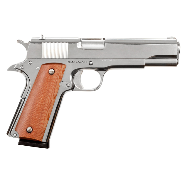 Rock Island 51433 GI Standard FS 45 ACP Caliber with 5" Barrel, 8+1 Capacity, Overall Polished Nickel Finish Steel, Beavertail Frame, Serrated Slide & Wood Grip