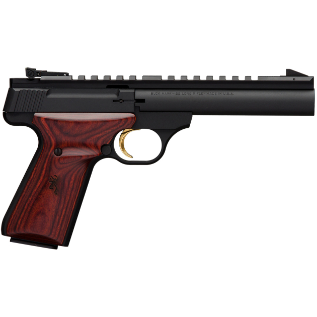 Browning 051528490 Buck Mark Field Target 22 LR 10+1 5.50" Matte Blued Heavy Bull Barrel, Matte Black Serrated w/Picatinny Rail Slide & Aluminum Frame w/Laminate Cocobolo Target Grip