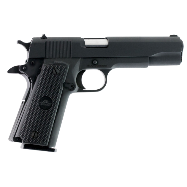 Rock Island 51453 GI Standard FSHC *CA Compliant 45 ACP Caliber with 5" Barrel, 10+1 Capacity, Overall Black Parkerized Finish Steel, Beavertail Frame, Serrated Slide & Black Rubber Grip