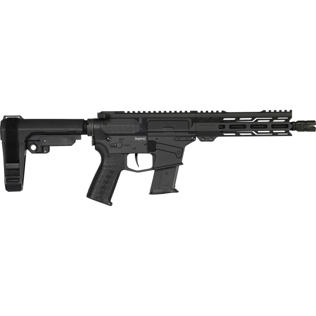 CMMG 57A340FAB Banshee MK57 5.7x28mm 20+1 8" Black Nitride Medium Taper Threaded Barrel, EML 7" M-LOK Handguards, Black Armor Cerakote Aluminum Picatinny Rail Receiver, CMMG Zeroed Grips