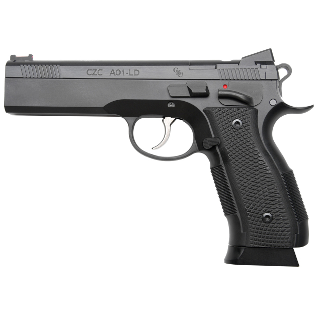 Cz Custom Shop 96336 A01-LD  9mm Luger 19+1 5" Match Grade Bull Barrel, Black Optic Cut/Serrated Steel Slide, Black Polycoat Steel Frame w/Beavertail, Black G10 Grip, Long Dustcover