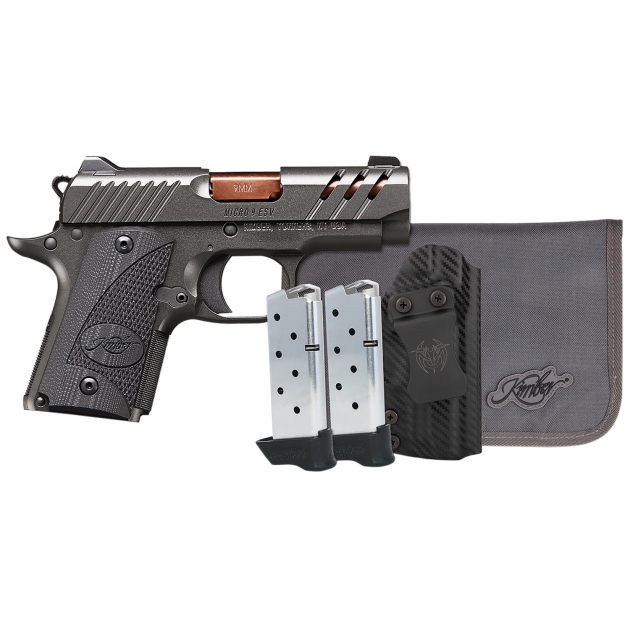 Kimber Mfg, Inc 3300254 Micro 9 Bundle 7+1 3.15" Rose Copper TiN Match Grade Barrel, KimPro II Gray Lightening Cut/Serrated Stainless Steel Slide, Kimpro II Gray Aluminum Frame, Black G10 Grip
