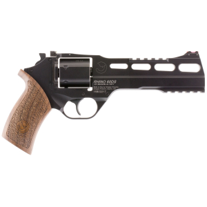 Chiappa Firearms 340221 Rhino 60DS  Small Frame 357 Mag 6 Shot, 6" Black Anodized Steel Vent Rib Barrel, Blued Steel Cylinder, Black Anodized Aluminum Frame, Walnut Grip, Concealed Hammer