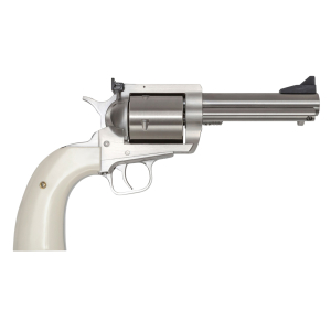 Magnum Research BFR44MAG5B6 BFR Short Cylinder 44 Rem Mag 6 Shot, 5" Brushed Stainless Steel Barrel, Cylinder  & Frame, White Polymer Grip, Hammer Safety, Exposed Hammer