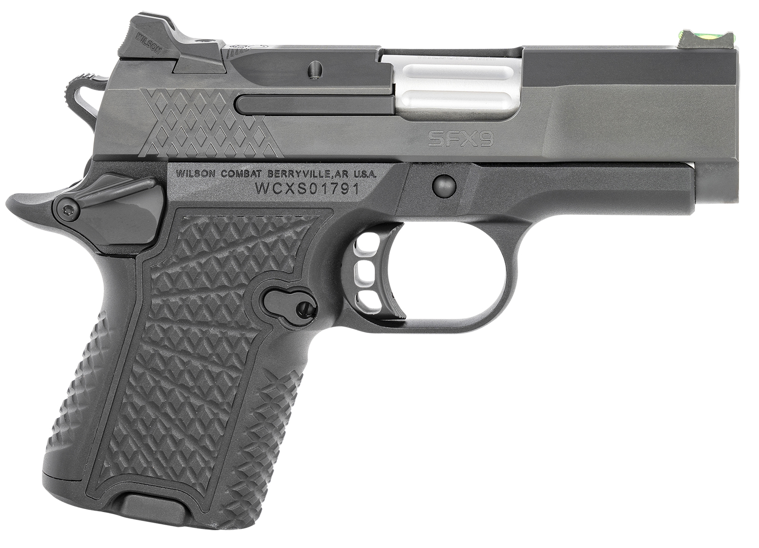 Wilson Combat SFX9SC3A SFX9 Sub-Compact 9mm Luger 10+1 15+1 3.25" Stainless Steel Barrel, Black DLC Serrated Stainless Steel Slide, Black Aluminum Frame w/Beavertail