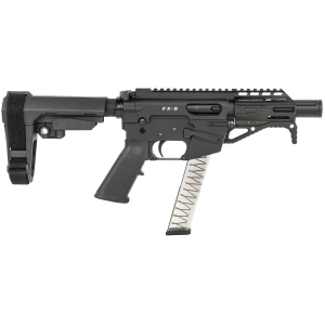 Freedom Ordnance FX9P4S FX-9  9mm Luger 31+1 4" Black Nitride Barrel w/Faux Suppressor, Black Hard Coat Anodized Aluminum Receiver, SB Tactical SBA3 Pistol Brace Stock, Black Polymer Grip