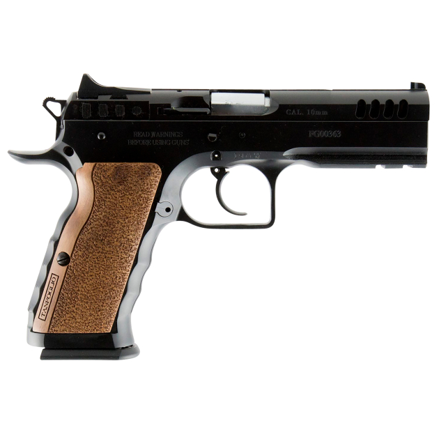 Tanfoglio IFG TFSTOCKI10 Defiant Stock I 10mm Auto Caliber with 4.50" Barrel, 13+1 Capacity, Overall Black Finish Steel, Picatinny Rail/Beavertail Frame, Serrated Slide & Wood Grip